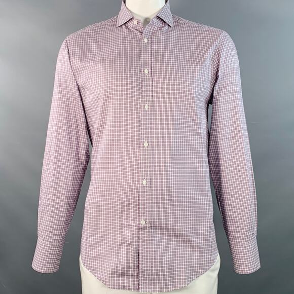 BRUNELLO CUCINELLI XL Purple White Checkered Cotton Slim Fit Long Sleeve Shirt - Picture 1 of 8